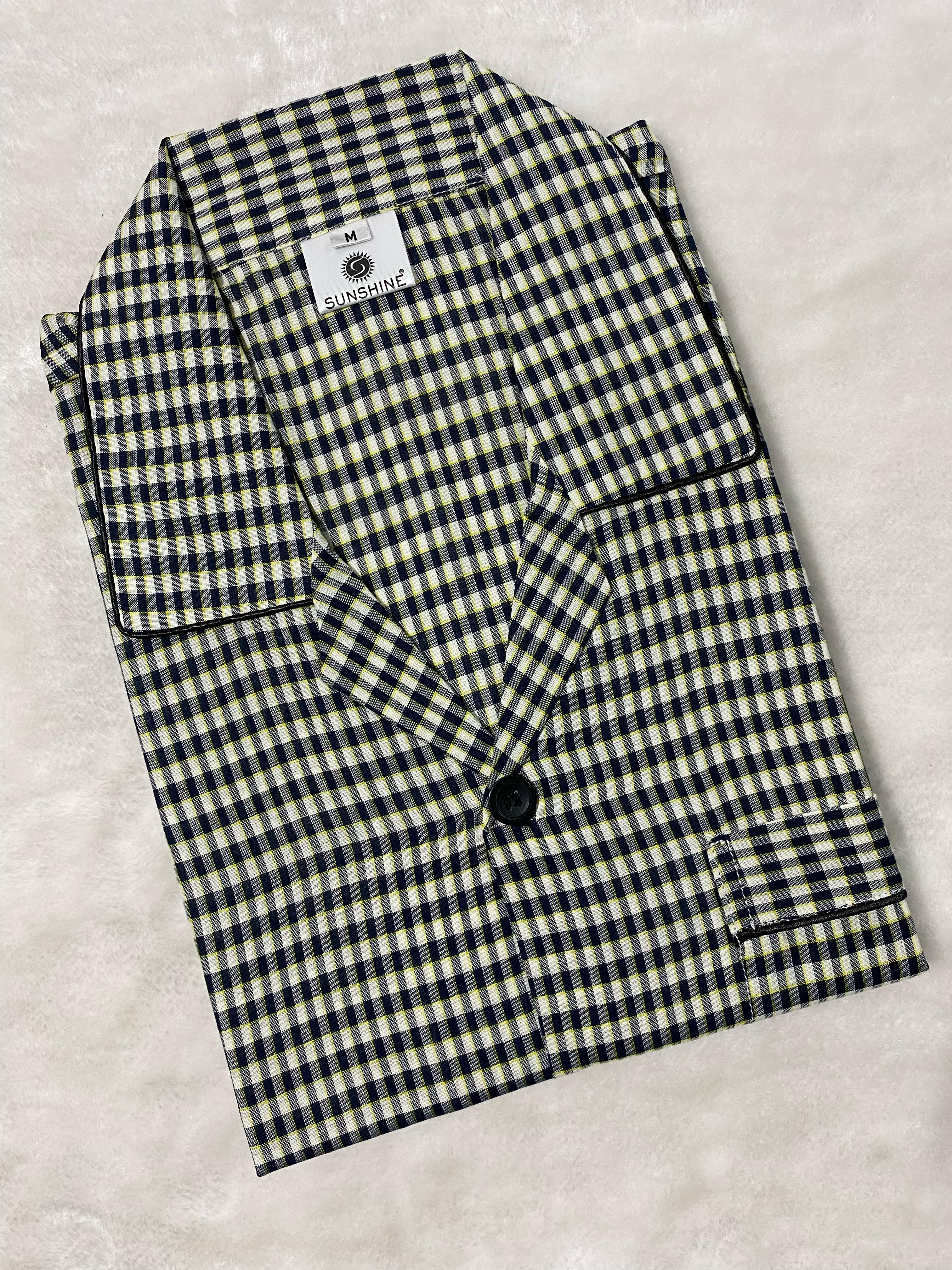 Black Yellow Check 100% Cotton Night Suit – MCN-47