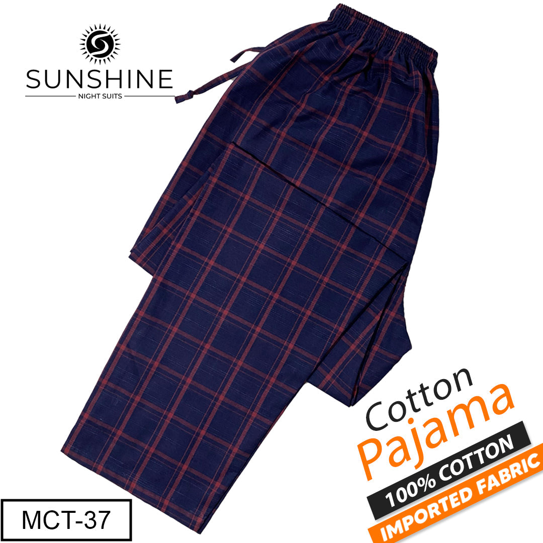 Navy Blue Red Check 100% Cotton Trousers MCT-37