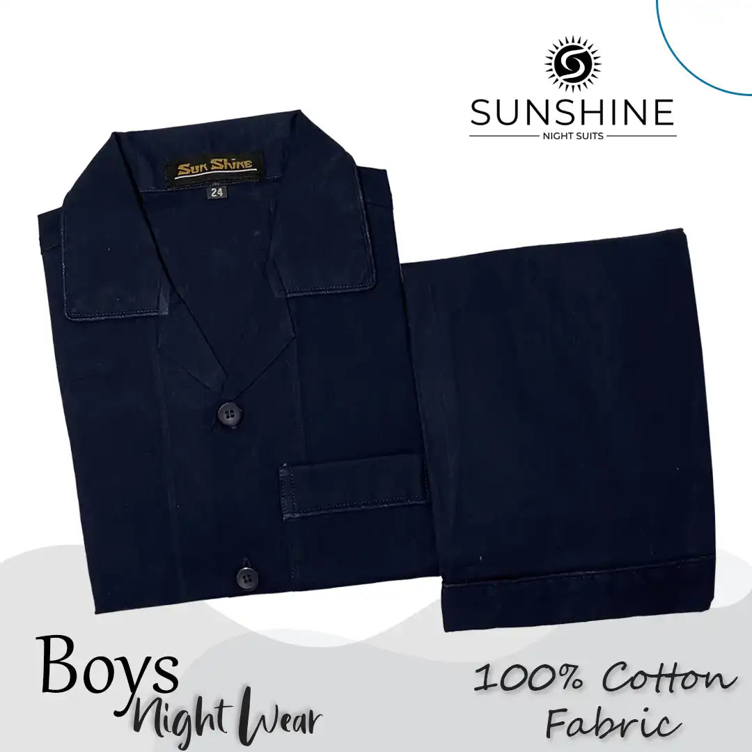 Navy Blue Plain Cotton Nightwear For Boys BCN-02