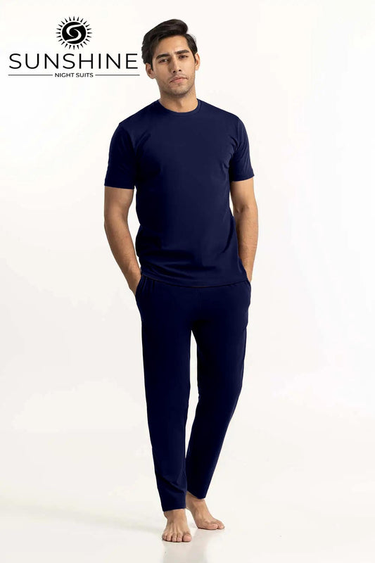 Navy Blue Jersey Pajama Set for Men