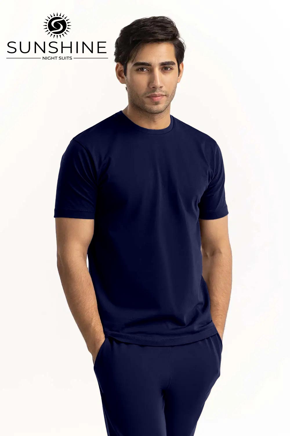 Navy Blue Jersey Pajama Set for Men