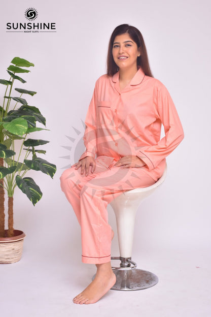 Peach Plain Night Dress for Ladies