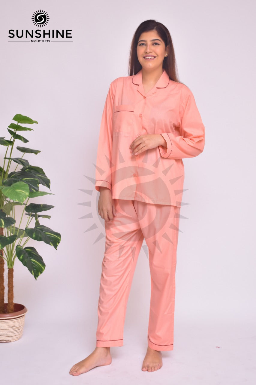 Peach Plain Night Dress for Ladies