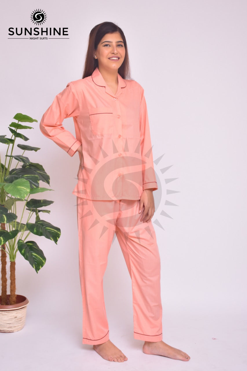 Peach Plain Night Dress for Ladies