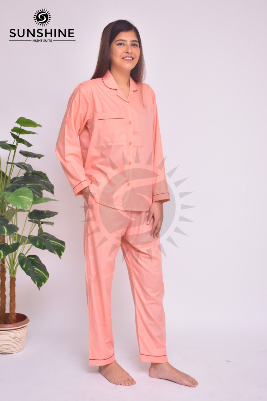 Peach Plain Night Dress for Ladies