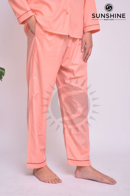 Peach Plain Night Dress for Ladies