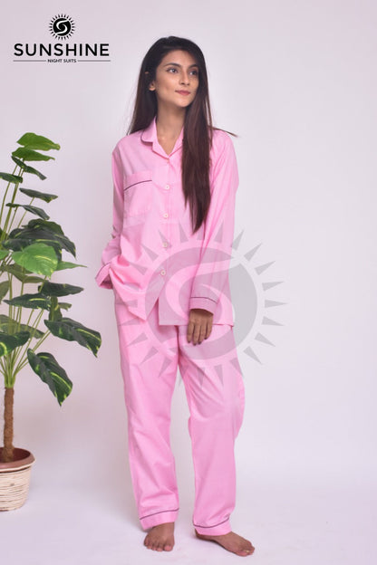 Pink Plain Night Dress for Ladies