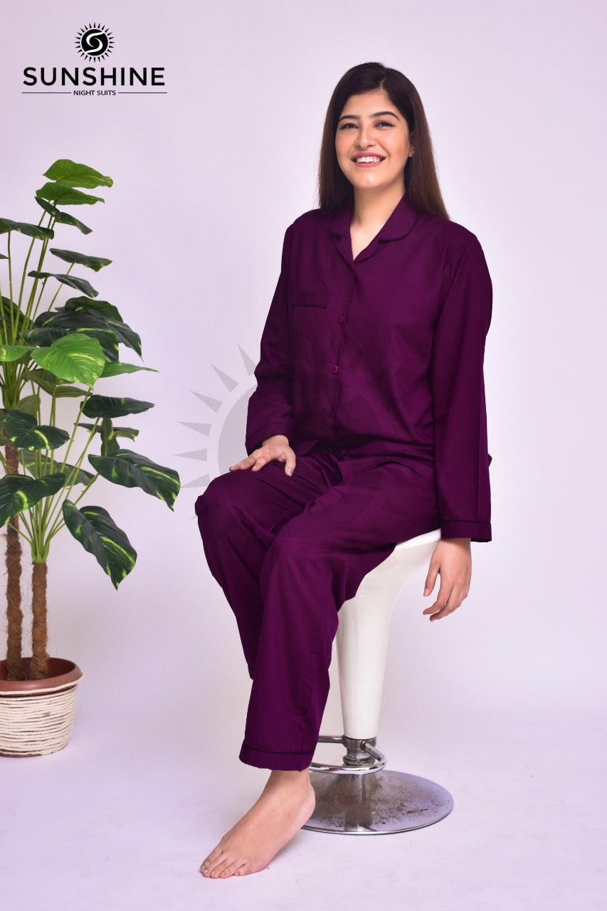 Plum Plain Night Dress for Ladies