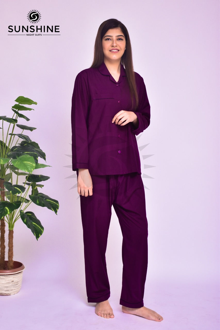 Plum Plain Night Dress for Ladies