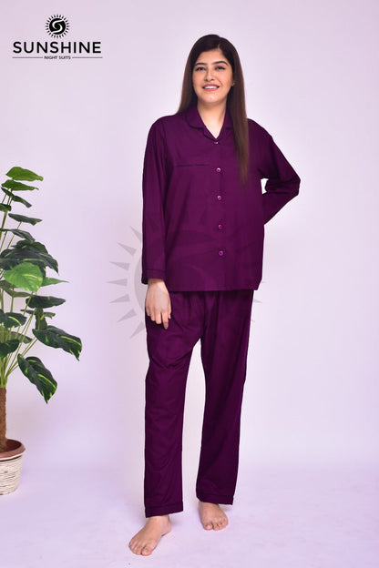 Plum Plain Night Dress for Ladies