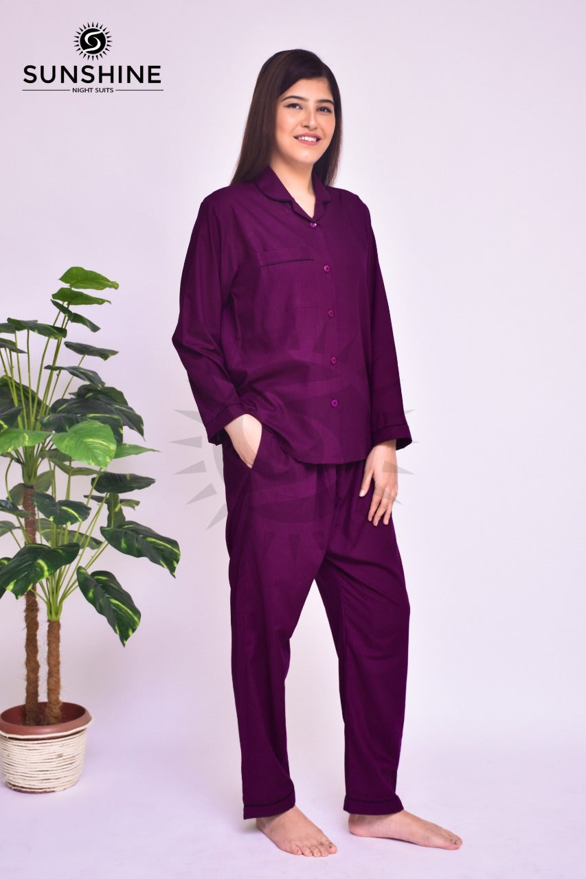 Plum Plain Night Dress for Ladies