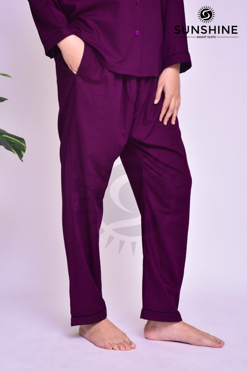 Plum Plain Night Dress for Ladies