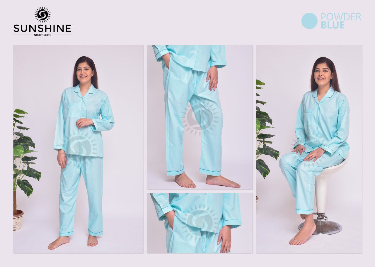 Powder Blue Plain Night Dress for Ladies