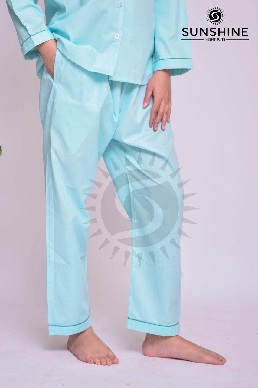 Powder Blue Plain Night Dress for Ladies