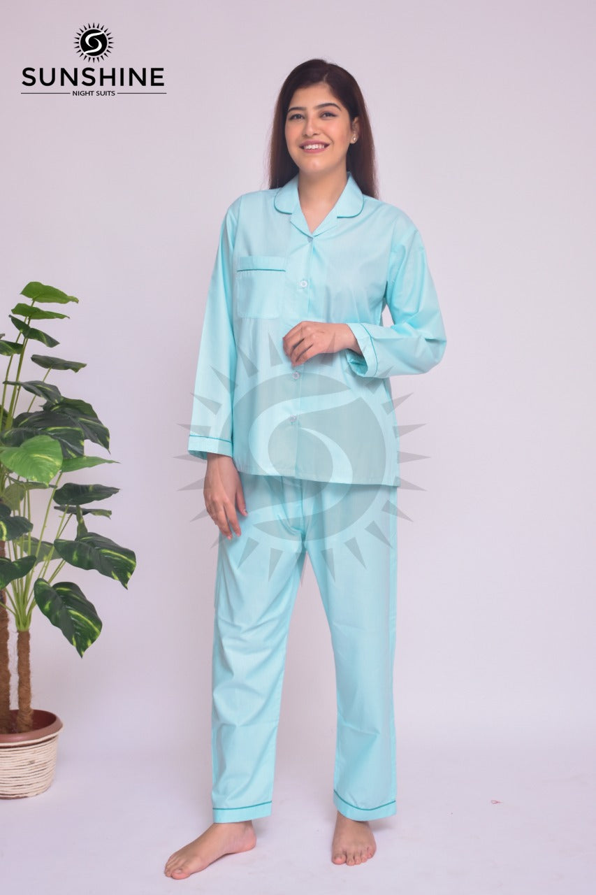 Powder Blue Plain Night Dress for Ladies