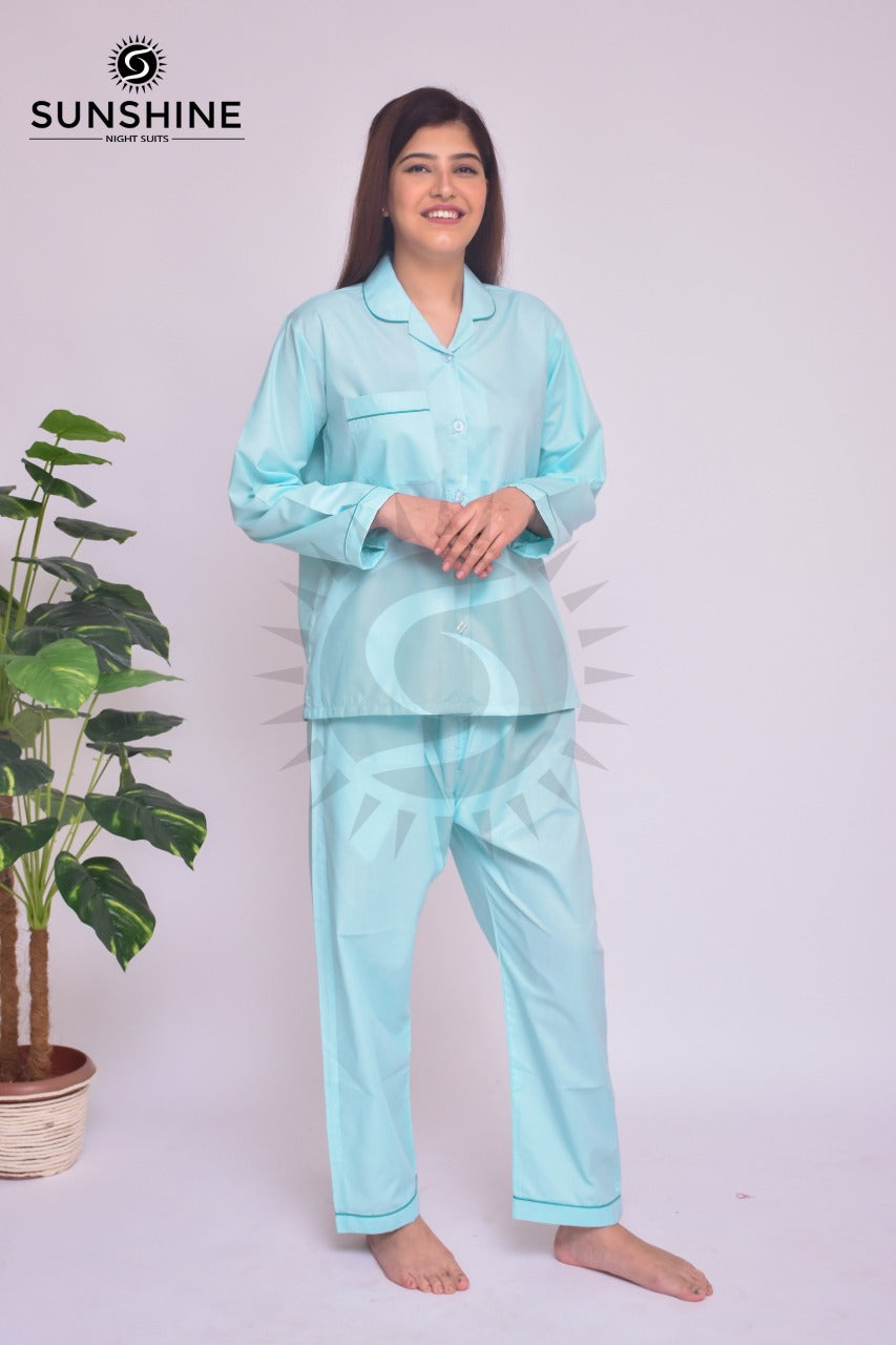 Powder Blue Plain Night Dress for Ladies