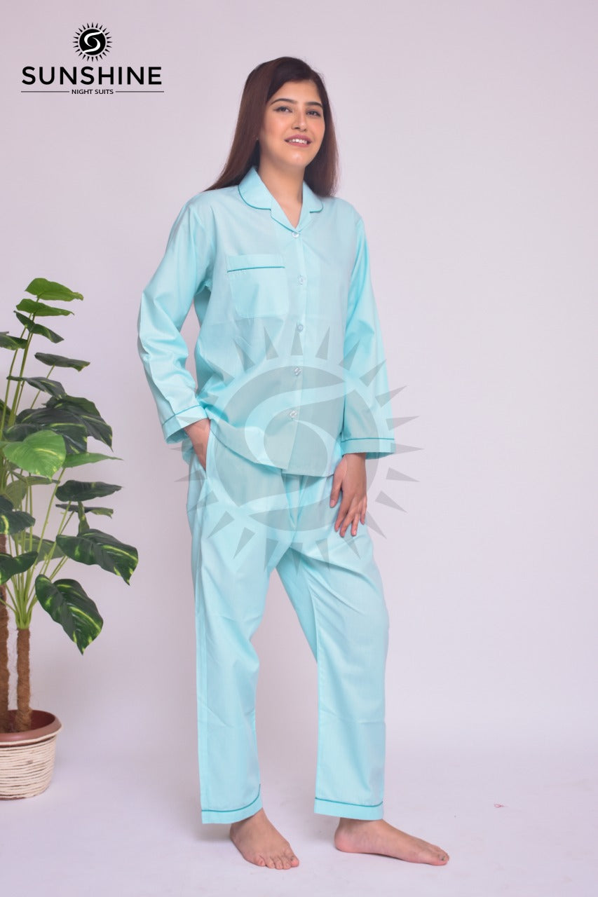 Powder Blue Plain Night Dress for Ladies