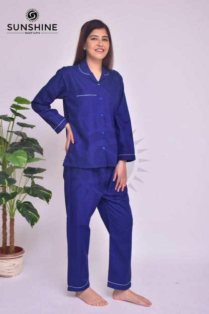 Royal Blue Plain Night Dress for Ladies