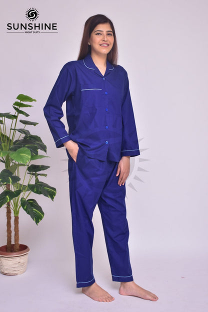 Royal Blue Plain Night Dress for Ladies