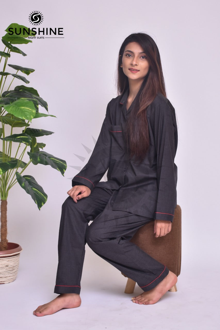 Shadow Grey Plain Night Dress for Ladies