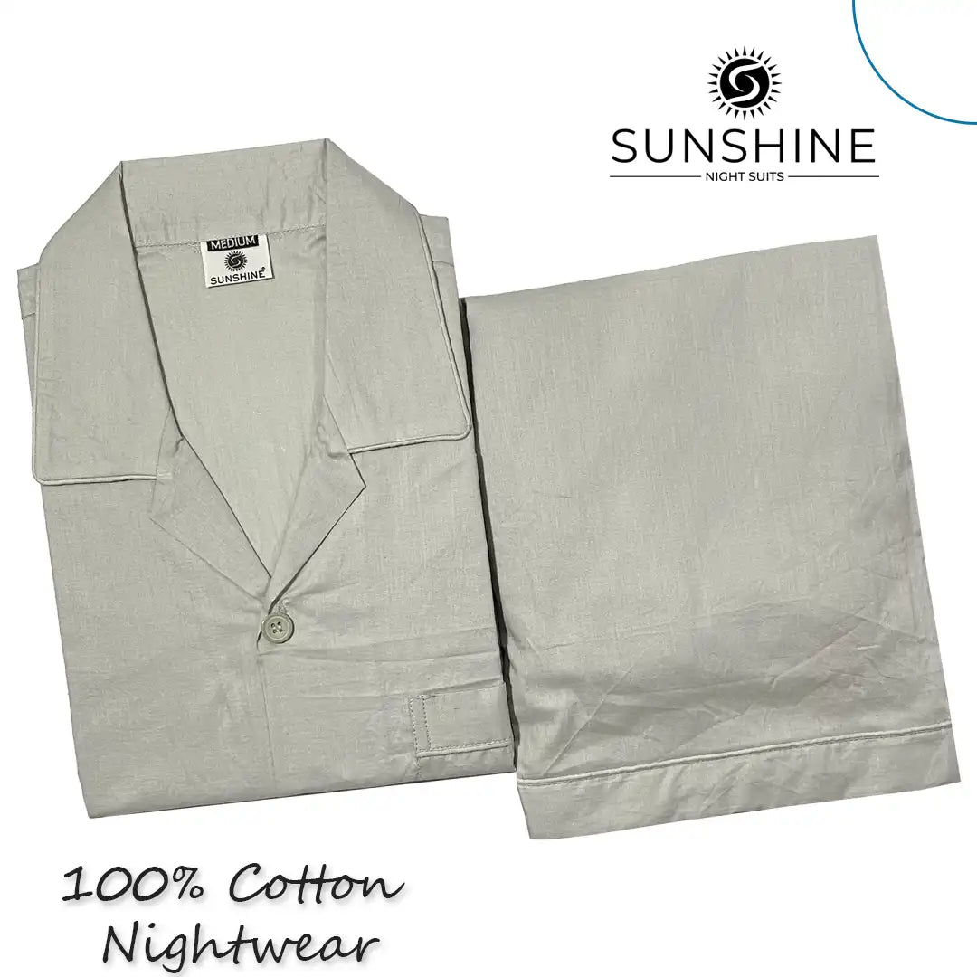 Silver Grey Plain 100% Cotton Nightdress For Men