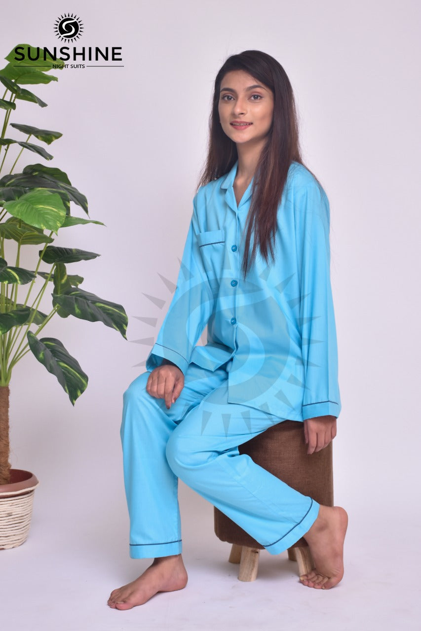 Sky Blue Plain Night Dress for Ladies