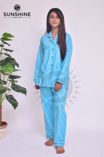 Sky Blue Plain Night Dress for Ladies