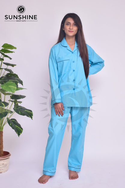 Sky Blue Plain Night Dress for Ladies