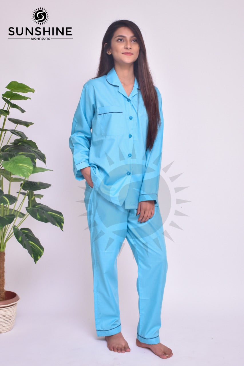 Sky Blue Plain Night Dress for Ladies