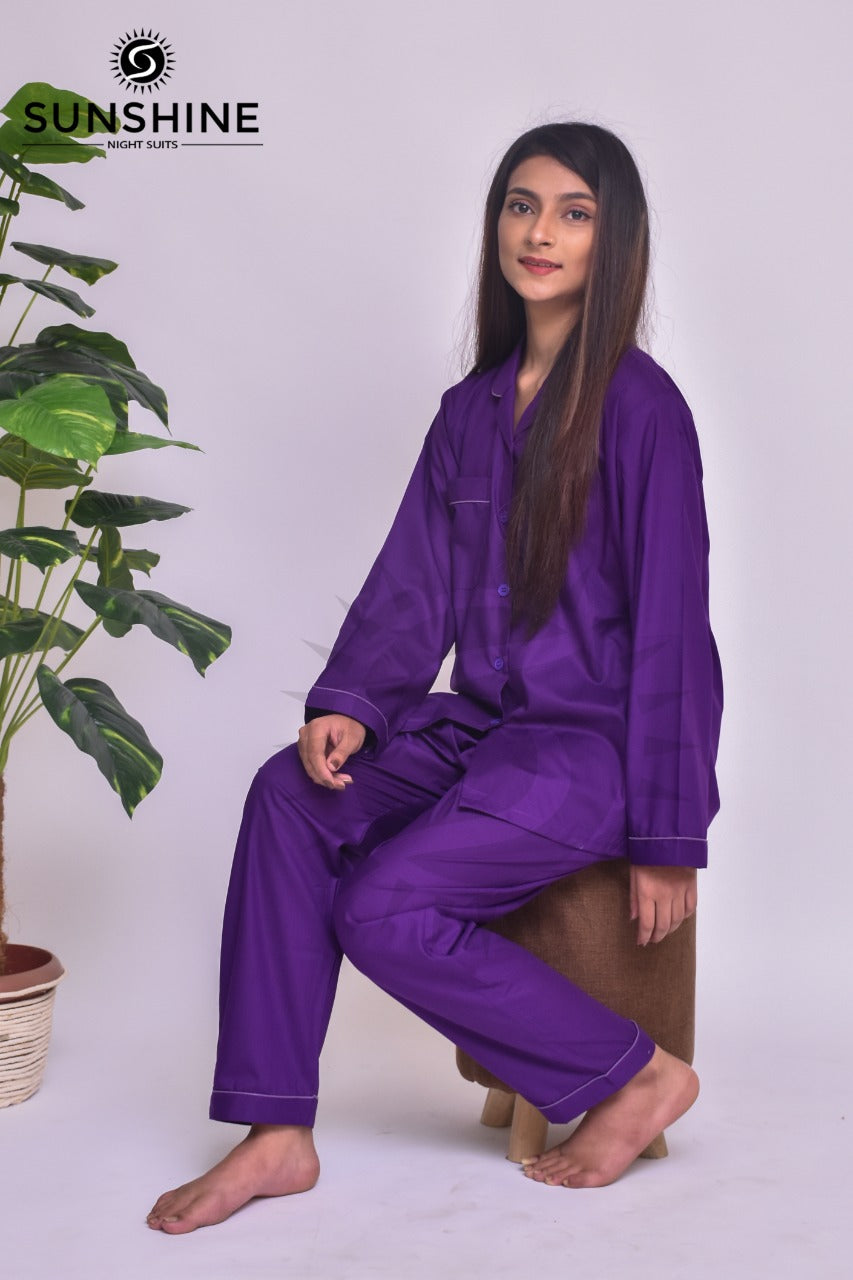 Violet Plain Night Dress for Ladies