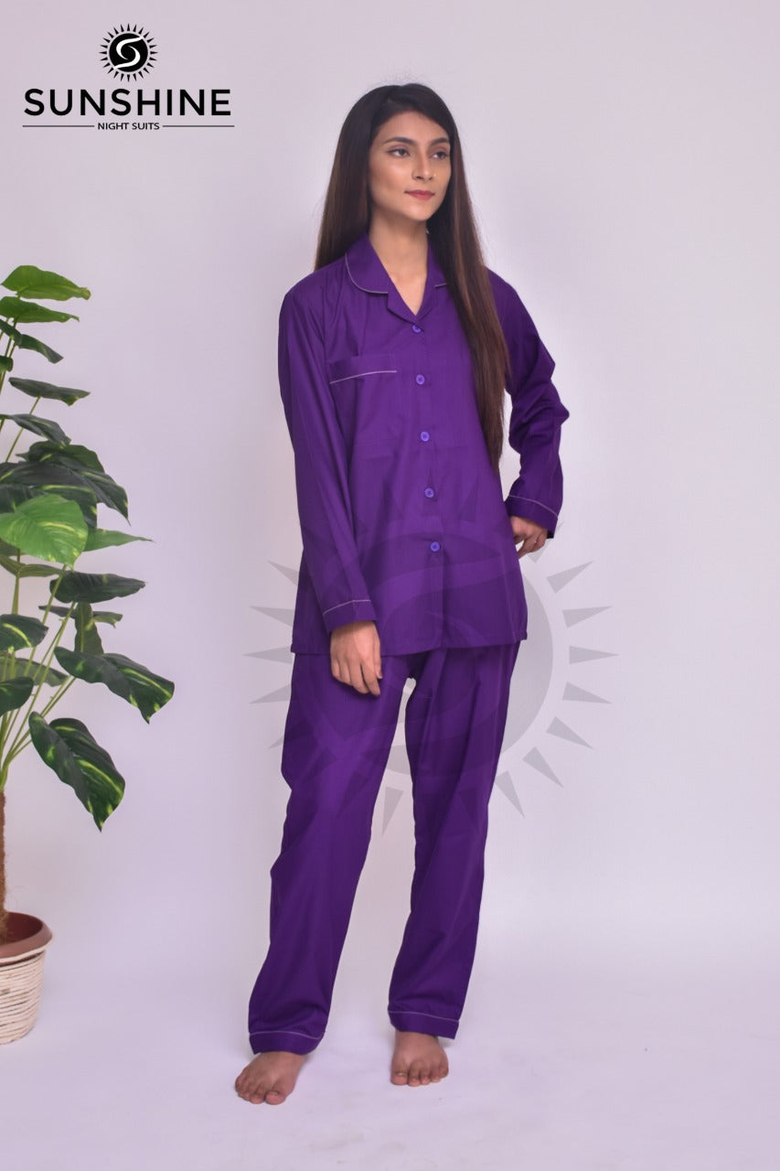 Violet Plain Night Dress for Ladies