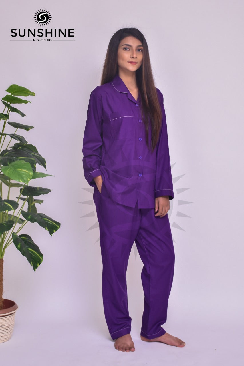 Violet Plain Night Dress for Ladies