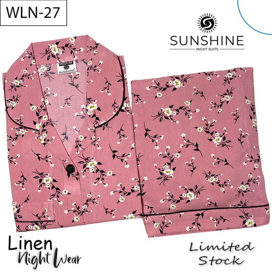 T-Pink Floral Printed Linen Nightdress – WLN-27