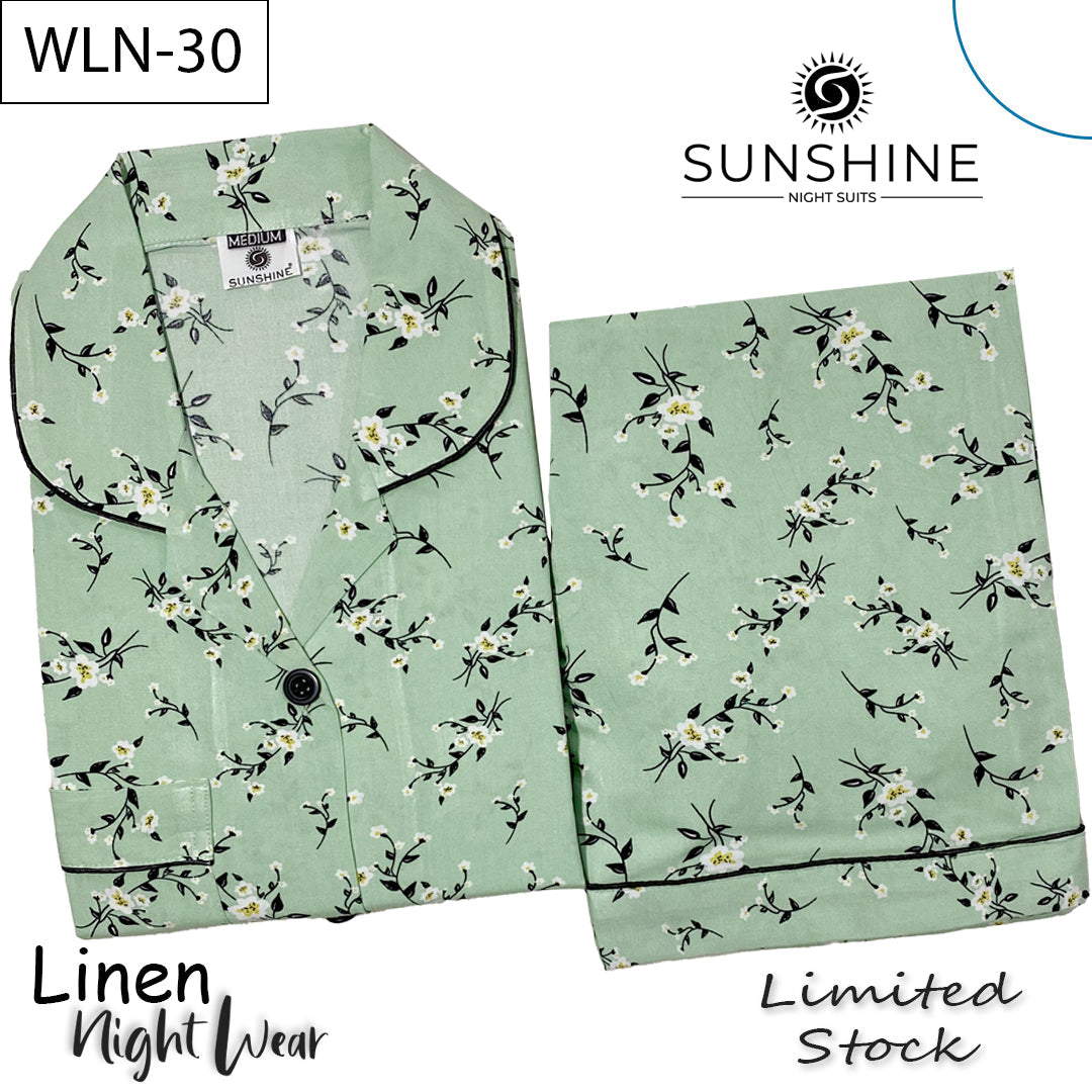 Light Green Floral Printed Linen Nightdress – WLN-30