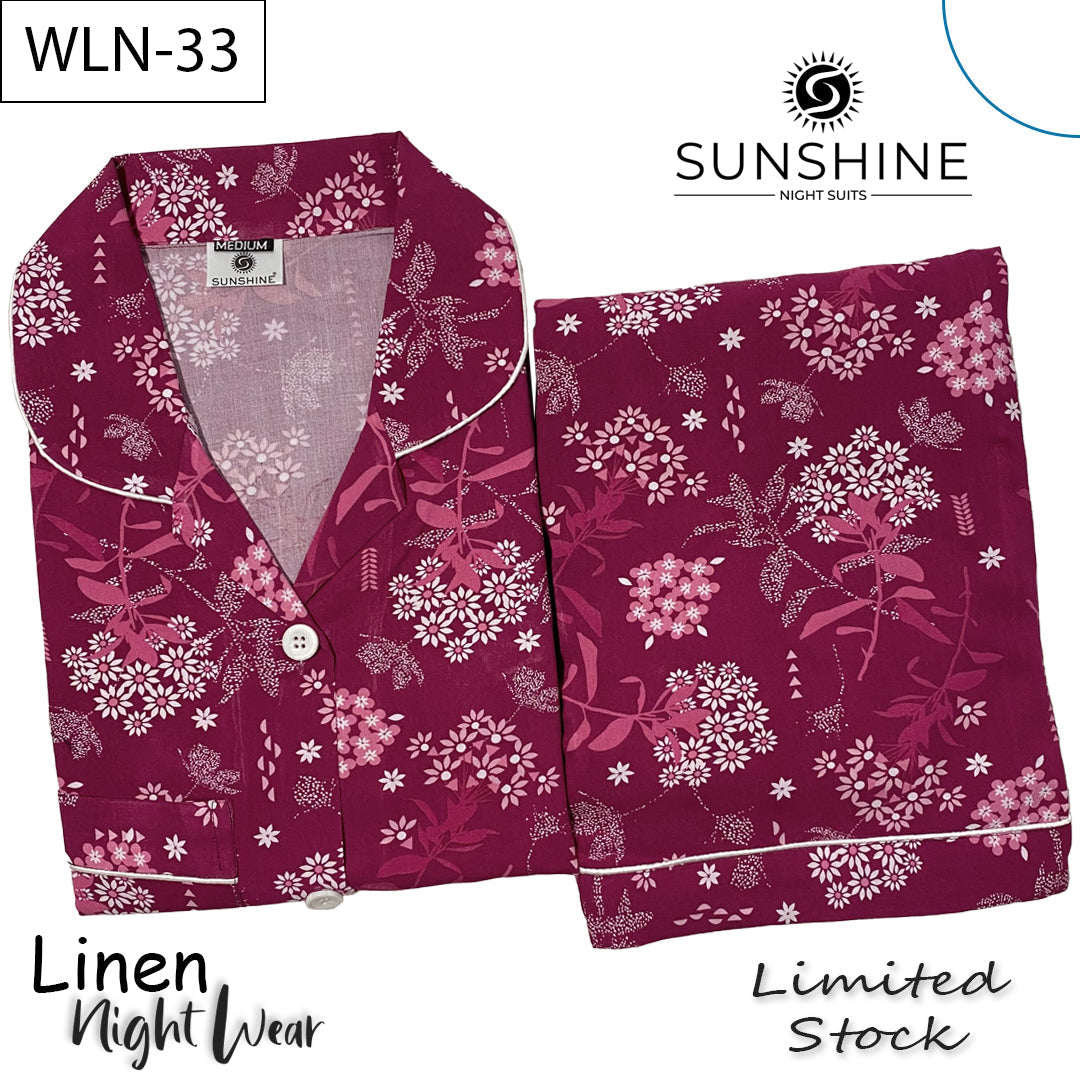 Burgundy Flowers Printed Linen Nightdress – WLN-33