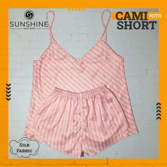 Silk Cami Short Set for Women | Pink Stripe