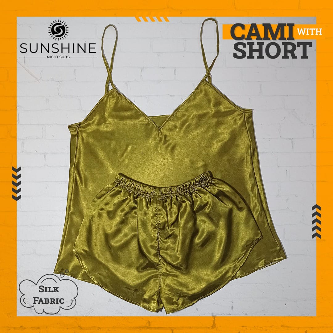 Silk Cami Short Set for Women | Olive Green