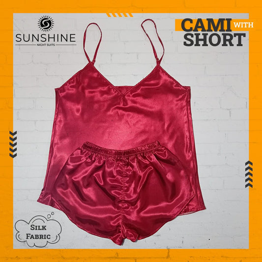 Silk Cami Short Set for Women | Wine Red