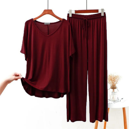 Maroon V Neck Half Sleeves Shirt With Lose Style Lounge Wear (KO-NS-389)