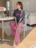 Grey With Pink CHEERFUL Print Half Sleeves Printed Trouser Night Suit (FA-444)