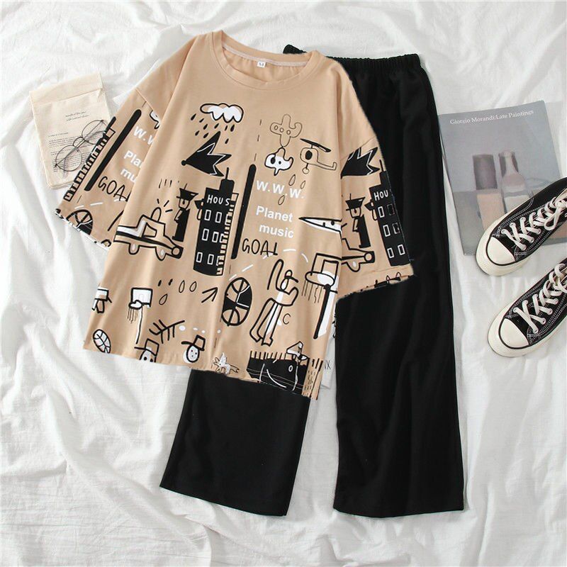 SKIN PLANET MUSIC CITY GRAPHIC OVERSIZED SHIRT WITH BLACK PLAIN TROUSER (FA-453)