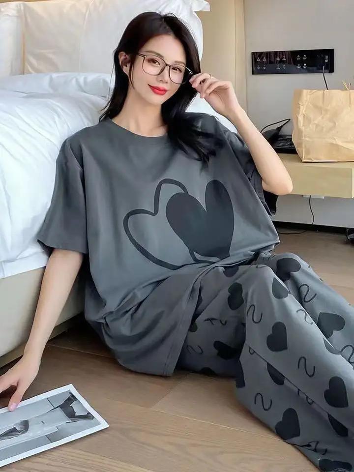 Charcoal Grey Hearts Printed Shirt With Hearts Printed Trouser (FA-489)