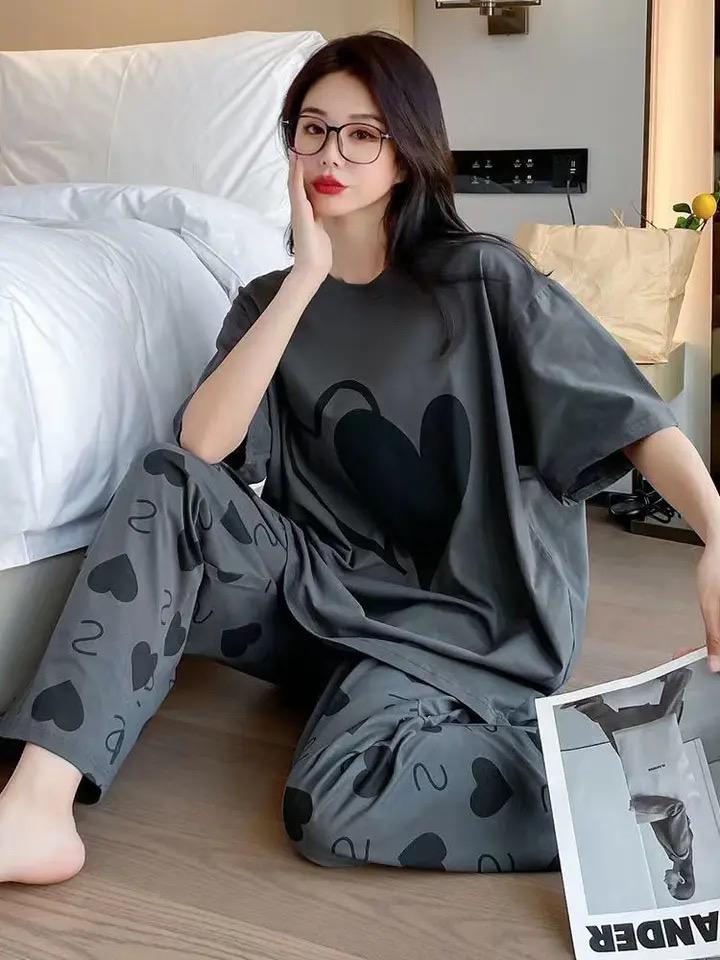 Charcoal Grey Hearts Printed Shirt With Hearts Printed Trouser (FA-489)