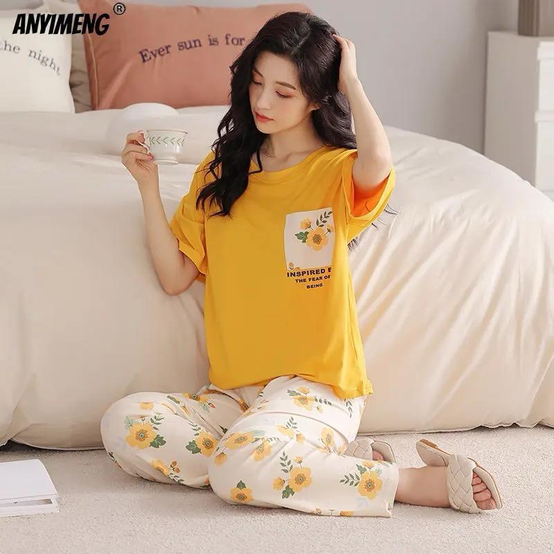 Yellow Pocket Flower With White Flowers Printed Trouser (FA-484)