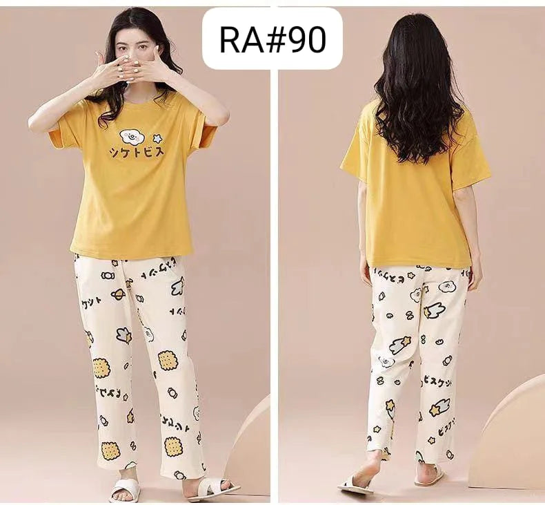 Yellow Little Bear Print Half Sleeves Printed Night Suit (FA-499)