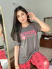 Grey With Pink CHEERFUL Print Half Sleeves Printed Trouser Night Suit (FA-444)