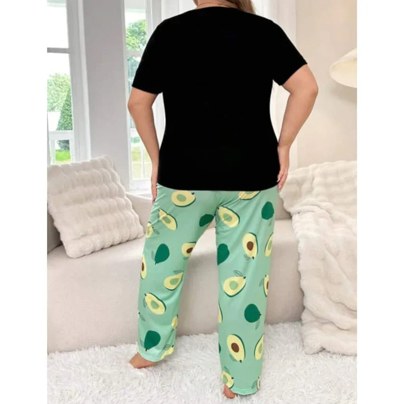 Black Avacado Print Shirt With Green Avacado Printed Trouser (FA-497)