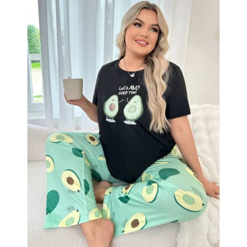 Black Avacado Print Shirt With Green Avacado Printed Trouser (FA-497)