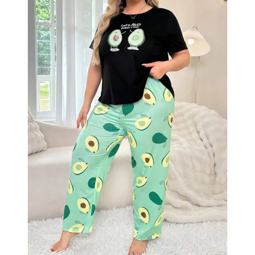 Black Avacado Print Shirt With Green Avacado Printed Trouser (FA-497)