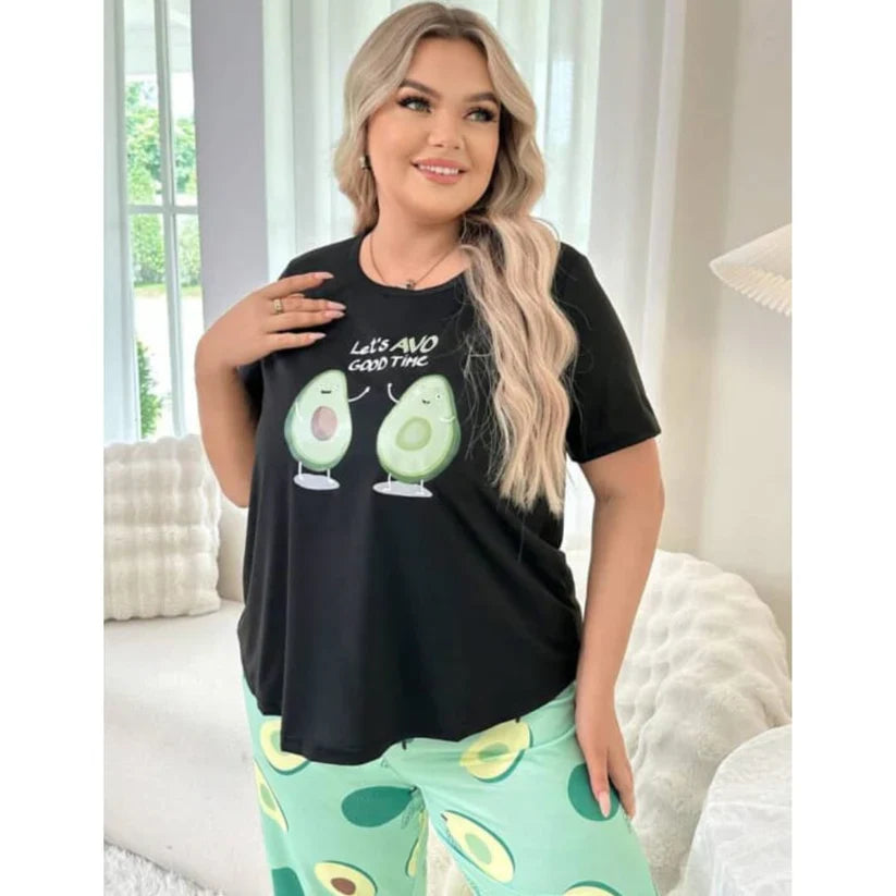 Black Avacado Print Shirt With Green Avacado Printed Trouser (FA-497)